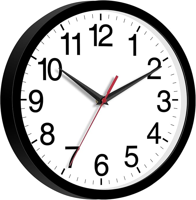 Rohioue 12 Inch Wall Clock Modern Battery Operated Silent Non Ticking Analog for Bedroom Office Living Room Home Kitchen Bathroom(Black)