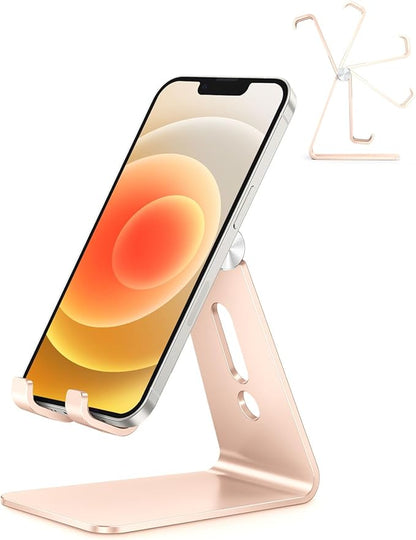 OMOTON Adjustable Cell Phone Stand, C2 Aluminum Desktop Phone Dock Holder Compatible with iPhone 15 14 13 Pro, SE, XR, 8 Plus 7 6, Samsung Galaxy, Google Pixel and More, Gold