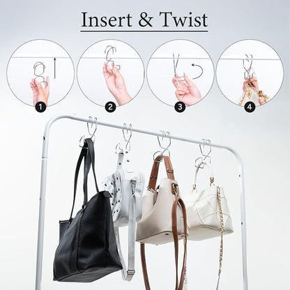 Wiosi Metal Purse Hanger Closet Set of 4 - Anti-Fall Heavy Duty Bag Organizer Hooks for Handbags, Backpacks & Totes, Durable Space Saving Bag Holder and Closet Hook