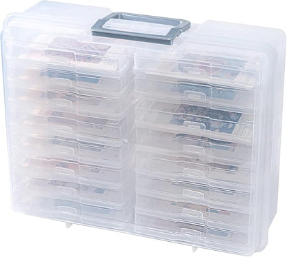 novelinks Transparent 4" x 6" Photo Organizers and Photo Storage Box with Handle, 16 Inner Photo Cases, Portable Picture Organizers & Photo Storage Containers (Clear-Silver Handle)