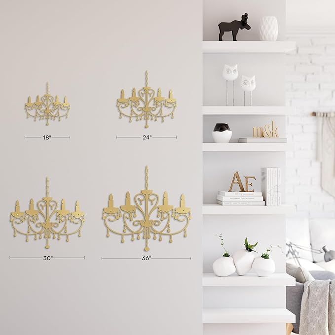 SIGNLEADER Metal Wall Decor Floral Chandelier Candle Minimalist Modern Abstract Wall Sculpture Hangings Home Decoration for Living Room, Bedroom, Bathroom, Kitchen, Outdoor - 36" Gold