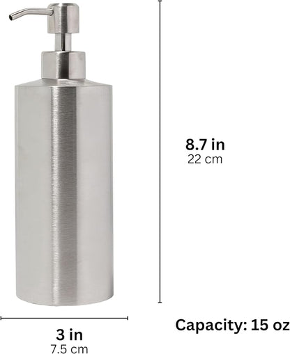 Silver Soap Dispenser for Kitchen & Bathroom – 15 oz Refillable Pump Bottle for Dish Soap, Hand Soap, Shampoo, Conditioner – Modern Countertop Dispenser with Non-Slip Protective Pads