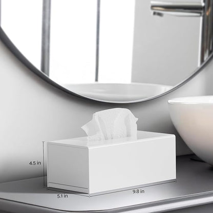 HIIMIEI Tissue Box Cover, Acrylic Tissue Holder Napkin Dispenser for Home Office Restaurant Desk Decor, White Rectangular 9.8x5.1x4.5''