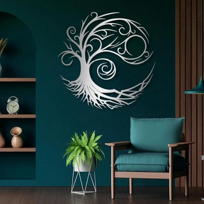 Yemwot Metal Tree of Life Wall Decor, Circle of Life Metal Tree Wall Art, Branch Art, Spiritual Decor, Modern Sculpture Decoration, Living Room Bedroom Decoration (Black, 23"x 23"| 60x60cm)