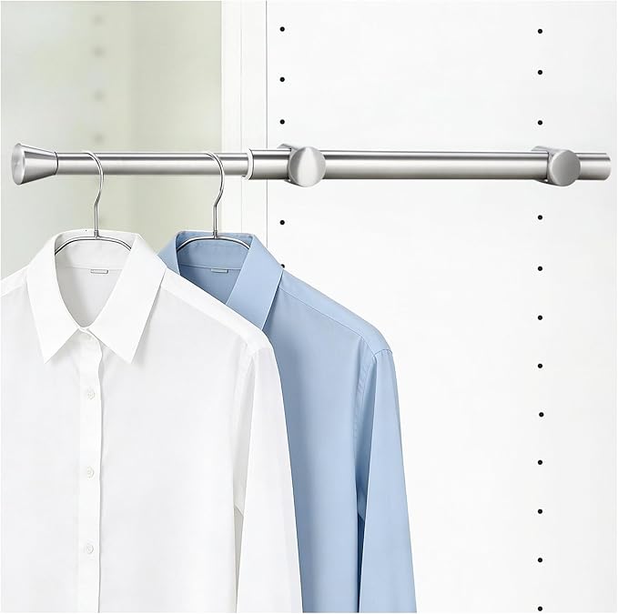 1Pcs Valet Rod for Closet Pull Out, Adjustable Heavy Duty Closet Valet Rod, Metal Stainless Steel Closet Rods for Hanging Clothes, Scarf, Pants, Silver