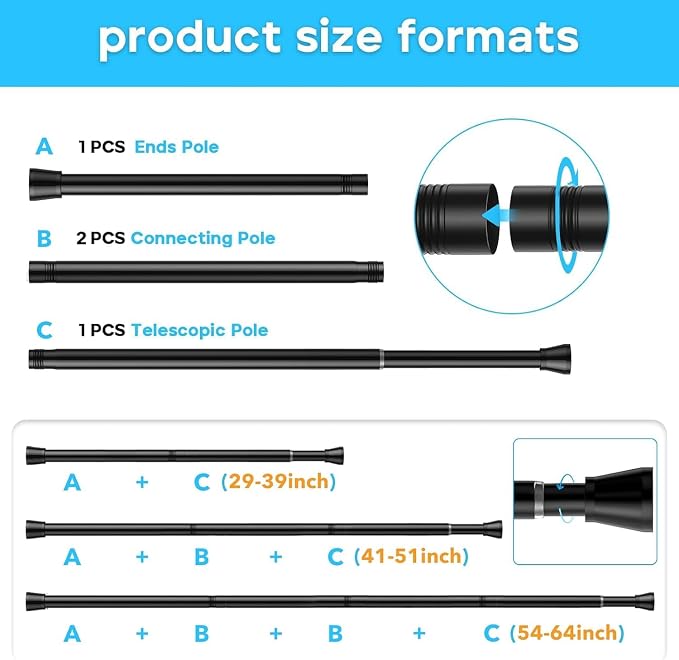 AIZESI Spring Tension Rods Adjustable Tension Curtain Rod Small Tension Rod No Drilling Expandable Spring Loaded Curtain Tension Rod（Black,36" to 63"-2Pcs)