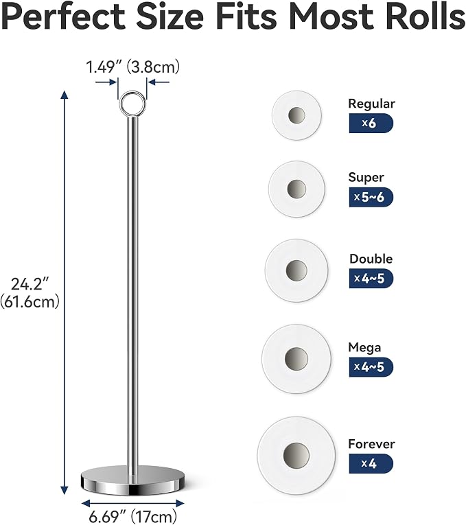 Toilet Paper Holder Stand(with Reserve Function), Free-Standing Spare Rolls Storage Holder, Stainless Steel