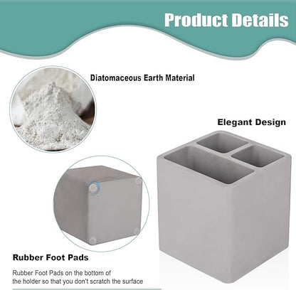 Diatomite Toothbrush Holders for Bathrooms, Electric Toothbrush and Toothpaste Holder 3 Slots Tooth Brush Organizer for Bathroom Countertop, Shower, Vanity - Dark Gray