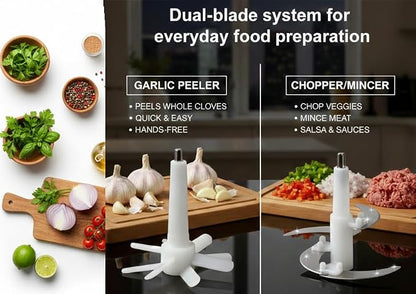 Electric Garlic Peeler & Chopper 300W – Automatic Garlic Peeler Machine with 2L Jar & Dual Blades, Electric Garlic Mincer, Vegetable Chopper & Silicone Garlic Peeler Skin Remover Tool