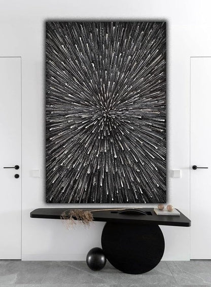 moshinart 24 x 36in Hand-Painted Oil Painting 3D Texture Sense of Space Silver Firework Modern Minimalist Colorful Abstract Wall Art, Home Office Wall Decoration Silver