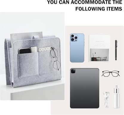 YOUDENOVA Bedside Caddy, Bedside Organizer for Dorm Room, Bunk Bed, Light Grey