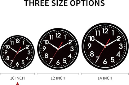 AKCISOT Wall ClockModern Black Silent Non Ticking Wall Clocks Battery Operated 10 Inch,Small Analog Classic Clock Decorative for Bedroom, Kitchen, Home Office, Bathroom, School, Living Room