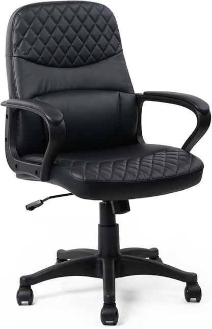 CLATINA Office Chair - Mid Back Leather Computer Desk Chair with Wheels, Ergonomic Executive Swivel Chair with Lumbar Support, Armrest for Home Office Black, 8 Pack