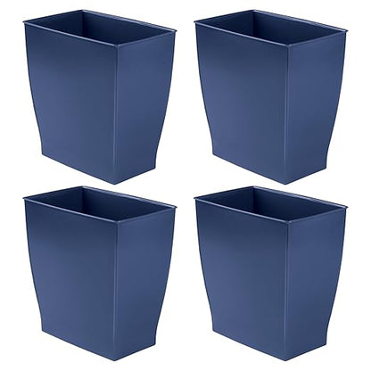 iDesign Small Plastic Bathroom Trash Can, Slim Rectangle Garbage Bin for Bedroom, Office, Dorm, 4-Pack, Navy Blue