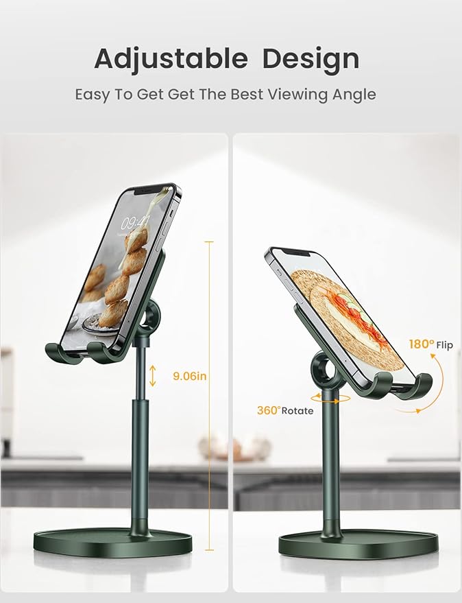 LISEN Green Office Accessories and Decor, Green Phone Stand Computer Office Fun Desk Accessories Bathroom Essentials Desk Accessories for Kindle Stand Moms Gift Birthday Decorations 4-10 inch