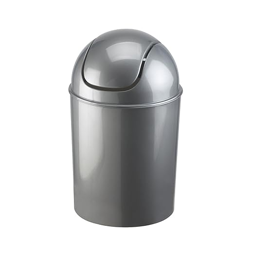 Umbra 1.25 Gallon Mini Waste Can with Removable Swing-Top Lid - Small Garbage Bin for Kitchen, Bathroom, Bedroom, Office - Compact Trash Can Fit Under Tables & Counters - Silver