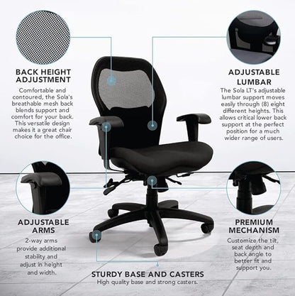 Seating Sola LT Ergonomic Office Chair | Comfortable Mid Back Computer Chair | Back Support Office Chair | Ultra-Soft | Ergonomic Lumbar Support Chair | (Steel Gray)