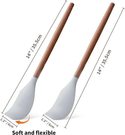 Silicone Spatula 2pcs Good Grips Silicone Spatula Food Grade Rubber Spatulas Acacia Solid Strong Handle Heat Resistant Up to 600°F for Nonstick Cookware, Cooking Spoons