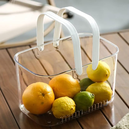 Portable Shower Caddy, Plastic Storage Basket with Handle Box Organizer Bin Drainage Toiletry Tote Bag for Bathroom, Kitchen, College, Gym, Camp (White)