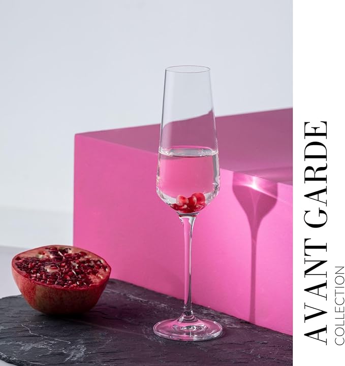 KROSNO Crystal Champagne Flute Glass | Set of 6 | 6.1 oz | Avant-Garde Collection | Perfect for Home, Restaurants and Parties | Dishwasher Safe