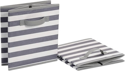 Amazon Basics Cube Organizer Storage Bins Handles, Collapsible Fabric, Pack of 6, 10.5"x10.5"x11", White/ Light Grey Stripe