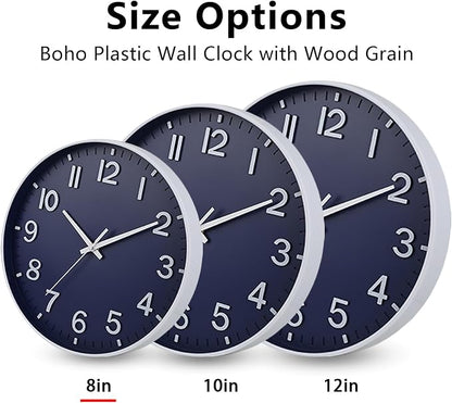 HZDHCLH Wall Clocks Battery Operated,Wall Clock Navy Blue,8 inch Wall Clock Silent Non Ticking Modern 3D Numbers for Kitchen Bedroom Living Room Office Classroom Decor