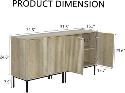 Fluted Sideboard, Buffet Cabinet with Storage, Wooden with Doors and Shelves, Accent Cabinet for Living Dining Room, Entryway