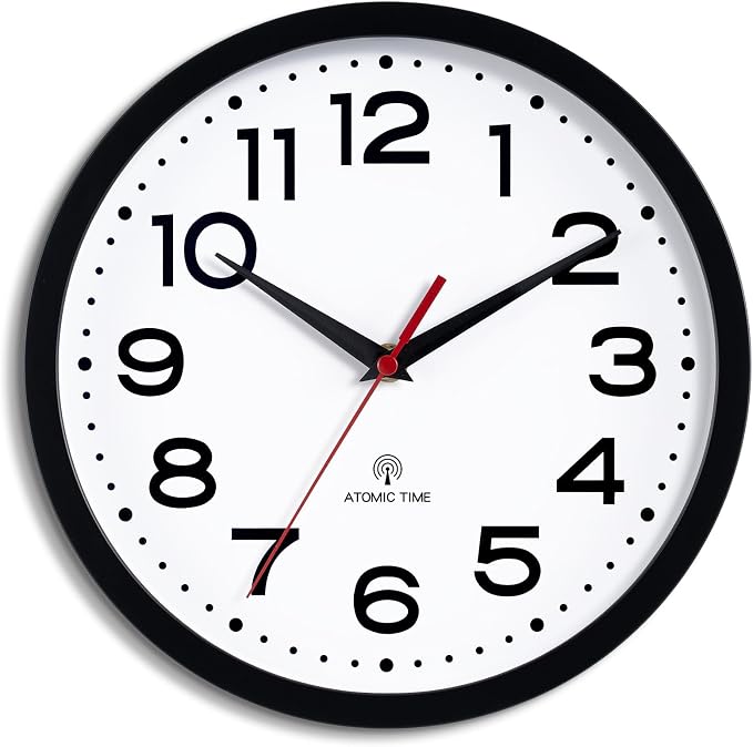 Roymnie Atomic Wall Clock 14 Inch, Modern Clock Battery Operated Classic Analog Decorative for Kitchen, Living Room, Office, Bedroom, Bathroom (Black)