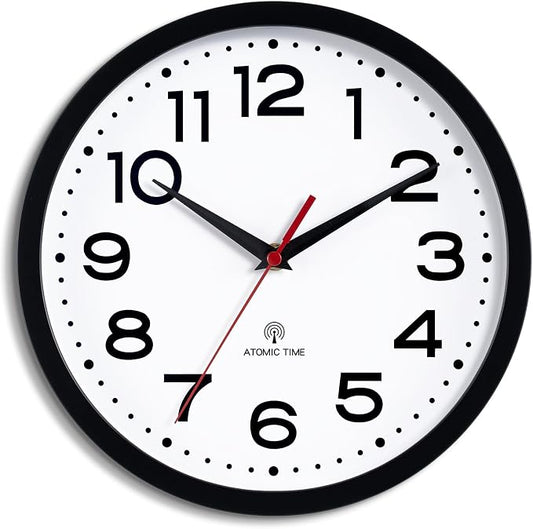 Roymnie Atomic Wall Clock 14 Inch, Modern Clock Battery Operated Classic Analog Decorative for Kitchen, Living Room, Office, Bedroom, Bathroom (Black)