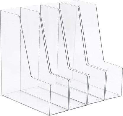 Vertical Magazine File Holder, Clear File Organizer Desk Organizer and Storage Bins Holding for Magazines, Binders, Notebooks, Envelopes, Plastic Office Organization and Storage for Desk, 4 pack