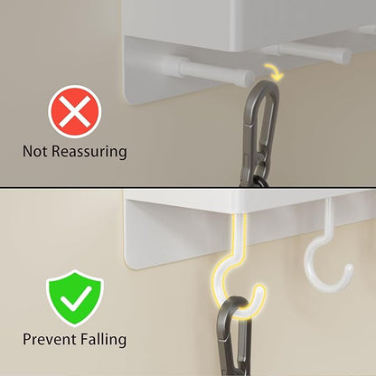 niffgaff White Key Holder Wall Mount, Stainless Steel Self Adhesive Hooks Rack with Shelf, No Drill Key Hanger for Door and Wall