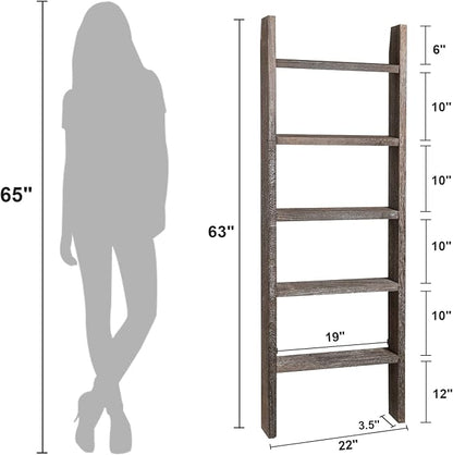 Natsukage Rustic Wooden Blanket Ladder - Farmhouse Decorative Ladder Shelf for Living Room, Bathroom, Bedroom (63" x 22", Rustic Walnut)