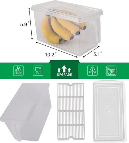 Sooyee Produce Saver Containers for Refrigerator with Drain Tray, 5L x 4 Stackable Fruit Storage Containers for Fridge,Vegetable Storage Keep Fresh for Lettuce,Salad,Berry, Salad,Meat and Fish