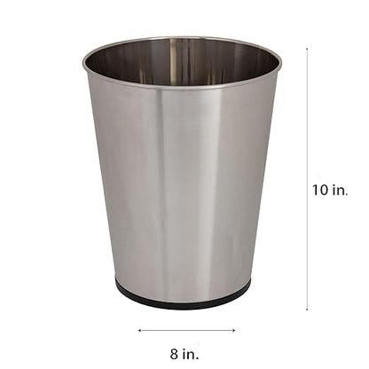 Bath Bliss 5 Liter Small Wastebasket, Stainless Steel | Compact Round Open Top Trash Can | Durable Bathroom Bedroom Dorm Office Garbage Bin | Stylish Space-Saving Waste Disposal Container