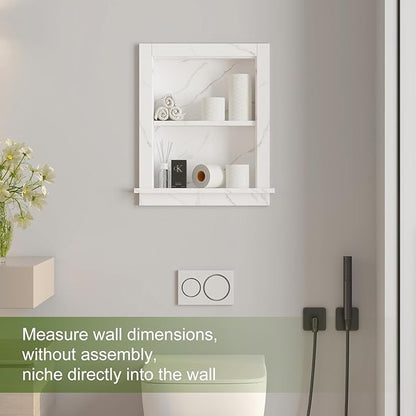 Recessed Medicine Cabinet,14x18 Bathroom Cabinet with Storage,Strong MDF in Wall Shower Niche,Bathroom Niche for Shower Wall for Home,Wall Niches Insert for Drywall,White Marble