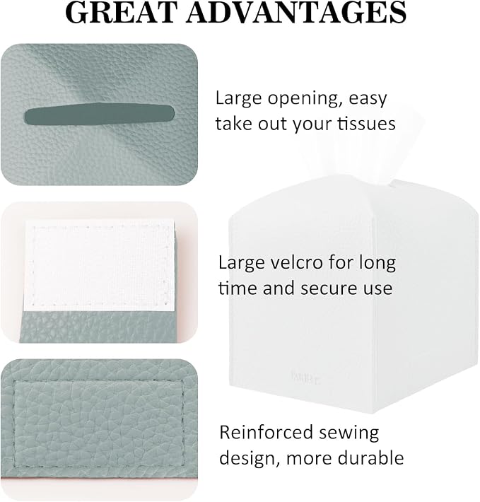 Tissue Box Cover Holder Square Tissue Cube Cover PU Leather Tissue Organizer with Bottom Belt for Bathroom, Tabletop, Car, Night Stands, Office, Home, Kitchen (1, Blue)