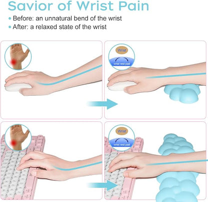 JIKIOU Upgrade Leather Cloud Keyboard Wrist Rest, Cloud Wrist Rest with Non-Slip PU Base, Comfortable Memory Foam Wrist Rest for Computer Laptop Mac Gaming Office and Pain Relief Christmas Wish Gift