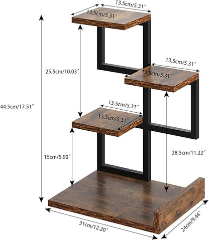 YMYNY Desktop Shelf Organizer, 4 Tier Storage Display Rack, Desk Shelf Organizer Small Bookshelf with Metal Frame for Office, Books, Plants, 12.2" x 9.45" x 17.52", Rustic Brown Black UHSR007H
