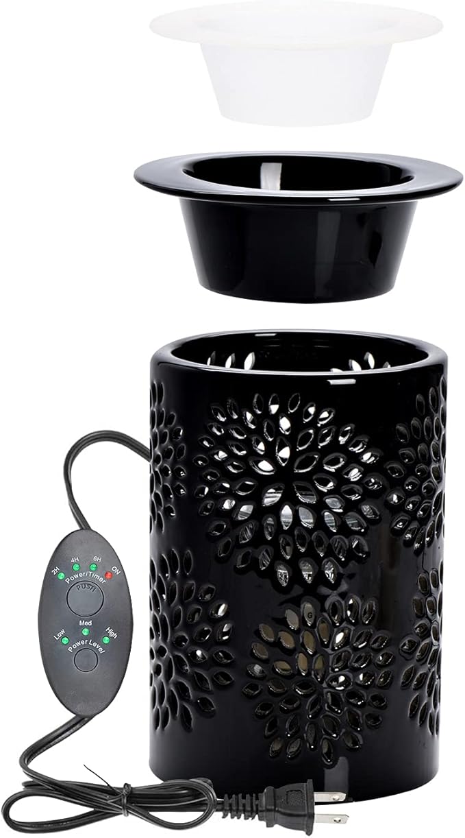 ASAWASA Ceramic Wax Melt Warmer with Timer and Silicone Dish,Candle Wax Warmer for Scented Wax & Essential Oils,Ideal Gift for Home Office Kitchen(Black)
