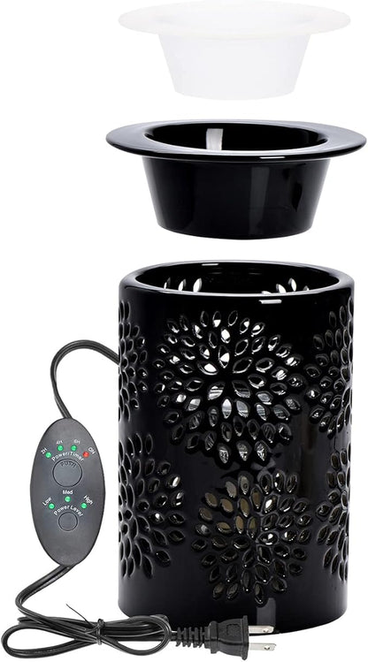 ASAWASA Ceramic Wax Melt Warmer with Timer and Silicone Dish,Candle Wax Warmer for Scented Wax & Essential Oils,Ideal Gift for Home Office Kitchen(Black)