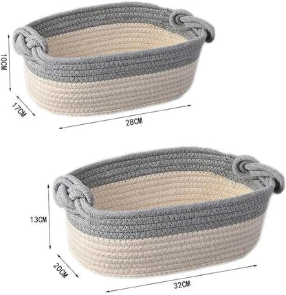 Set of 2 Cotton Woven Baskets 100% – Decorative Storage Set, Easy to Carry, Modern Design in Beige or Gray, Ideal for Bathroom, Bedroom, Living Room, Nursery & Gift Giving