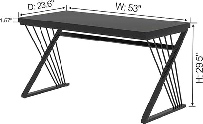 FOLUBAN Black Desk, Modern Wood and Metal Computer Desk for Home Office, Simple Writing Work PC Desks for Bedroom, Industrial Study Gaming Table for Living Room, Black, 53 Inch