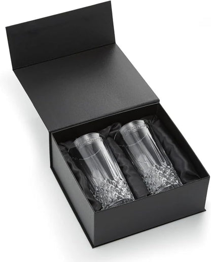 Bartesian Diamond Etched Highball Glasses - 10.5 Oz Tall High Ball Collins Glass Set for Mixed Cocktails & Mocktails - Classy Home Bar Mixing Glassware with Luxurious Gift Packaging - Set of 2