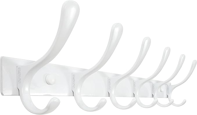 SKOLOO Heavy Duty Wall Mounted Coat Rack - 6 Hooks, Stainless Steel, Sturdy Coat Hooks for Hanging Clothes, Jacket, Hat, White