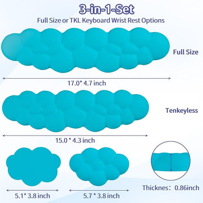 Sushret Cloud Wrist Rest Keyboard, Cloud Keyboard Wrist Pad Set with PU Leather Memory Foam, Cute Arm Rest for Palm Support, PC/Gaming Desk Accessories/Office Setup/Computer Hand Cushion - Scuba Blue