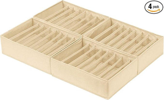 Qozary 4 Pack Drawer Organizers for Clothing, 8 Grids Foldable Closet Organizers and Storage Bins for Bedroom, Dresser Organizer Boxes for Thin T-shirts, Tank Tops