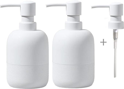 GalDal White Soap Lotion Dispenser with A Spare Pump,Liquid Hand Soap Dispenser Sets for Bathroom Countertop,2pcs/Set Soap Dispenser for Kitchen