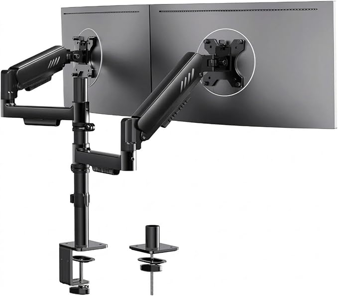 ErGear Dual Monitor Stand, Stacked Monitor Mount for 13-33″ Screens, Up to 19.8 lbs/Arm, Enhanced Stability with Integrated C-Clamp, Upgraded Cable Management, VESA 75x75/100x100mm, Home Office Gaming