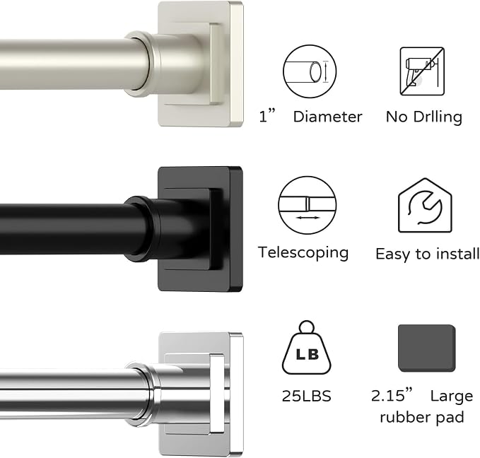 UIOSANRT Brushed Nickel Shower Curtain Rod 31-68 Inches Non-Slip Shower Rod Tension Mounted No Drill Tension Shower Curtain Rods Spring Tension Rod for Windows Bathroom