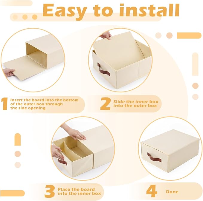 Windyun 4 in 1 Stackable Storage Drawers Closet Organizer with Dividers for Socks Underwear Bras Scarves Ties Large Dresser Organizer Bins Foldable Clothes Storage Boxes, 12 x 15 x 6 Inch(Beige)